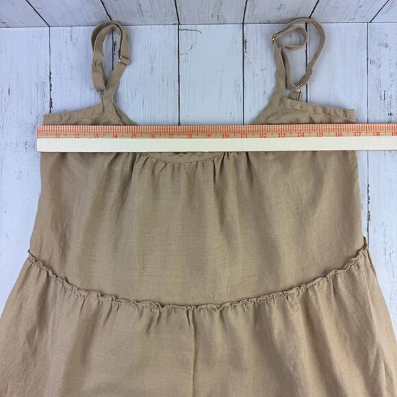 Anthropologie Eberjey Tan Linen Kesia Tiered Sleeveless Maxi Dress Size Medium - Picture 12 of 15